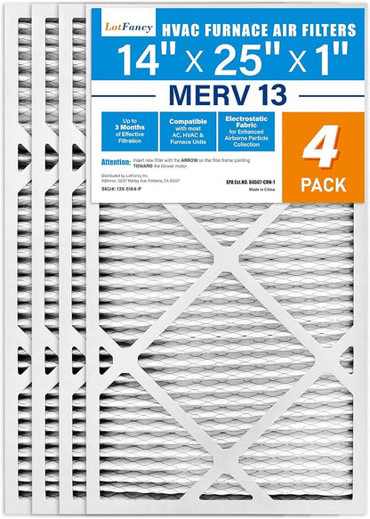 LotFancy 14x25x1 Air Filter MERV 13 4-Pack, Electrostatic Pleated HVAC Furnace - Image 9