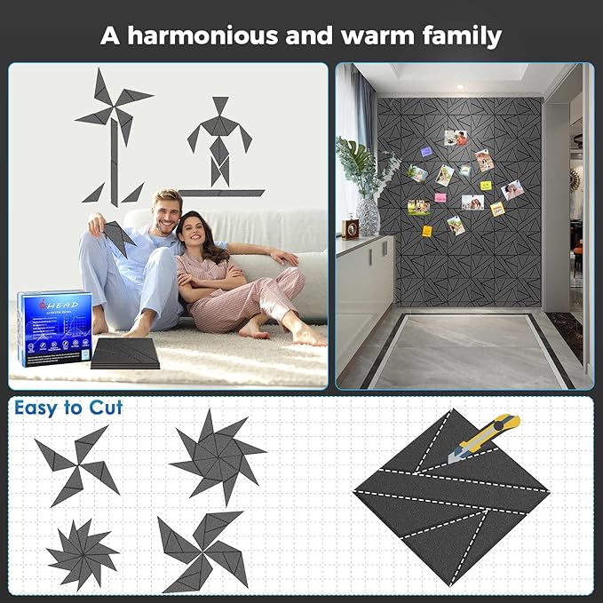 8 Pack Self-Adhesive Soundproof Wall Panels, 15.7 x 15.7 x 0.47 in Sound Proof Foam Panels for Walls, 1.2lb/ft³ High Density, Thicker 0.47in, Large Size Acoustic Panels, Sound Dampening Panels Gray