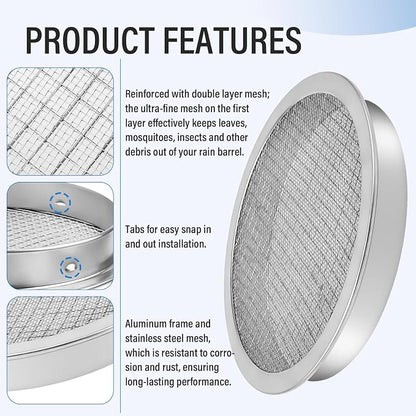 ANTOBLE Rain Barrel Screen, 6 Inch Ultra Fine Mesh Aluminum Rain Barrel Top - Image 3
