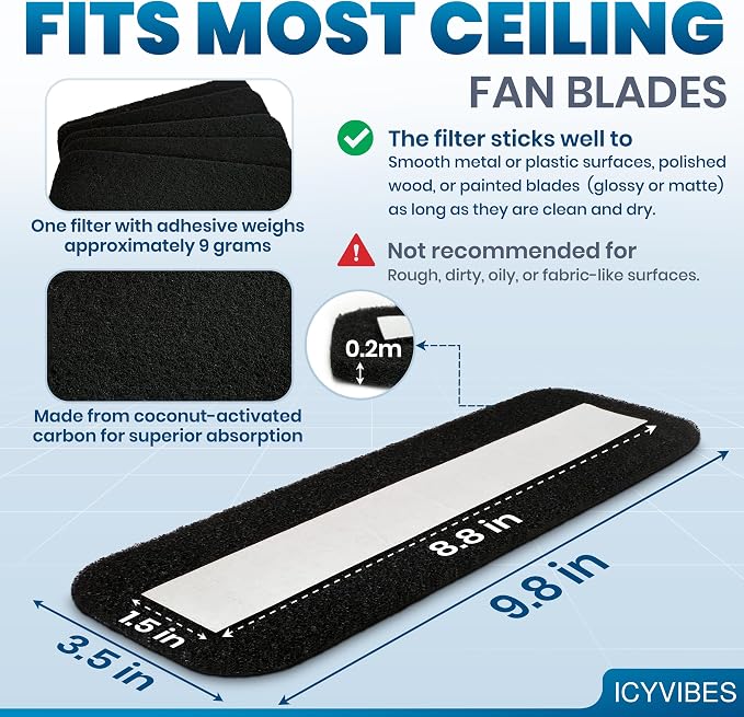 Premium Ceiling Fan Filters for Blades -10 PCS Activated Carbon Air Purifier - Image 9
