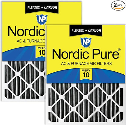 Nordic Pure 16x25x4 Furnace Air Filters MERV 10 Pleated + Carbon 2 Pack by NordicPure