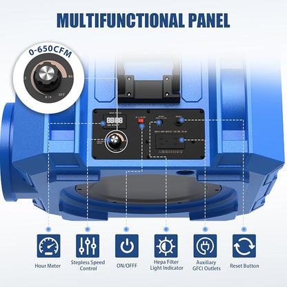 650CFM Hepa Air Scrubber with 4-Stage Filtration, Stackable Negative Air Machine - Image 4