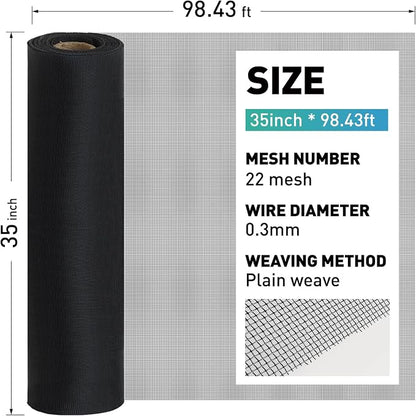 304 Stainless Steel Mesh Window Screen Roll, 35IN x 98.43FT Black Metal Window - Image 3