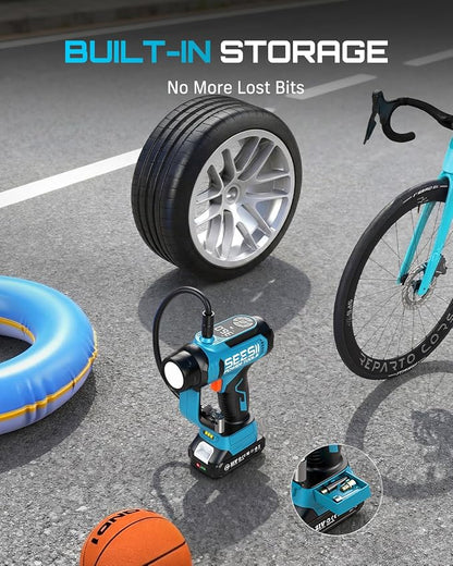 SEESII 3-in-1 Tire Inflator: Portable Air Compressor & Car Vacuum Cleaner & Led - Image 6