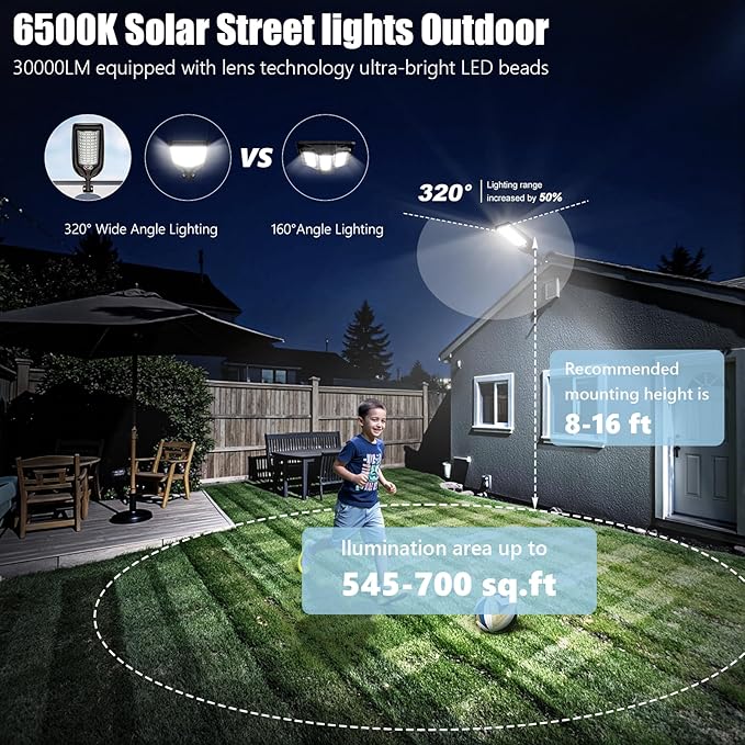 LAMPTEC Solar Street Lights Outdoor Waterproof,30000LM Dusk to Dawn Solar Lights with Motion Sensor and Remote Control Solar Powered LED Flood Light Outside for Parking Lot, Security, Garden, Garages