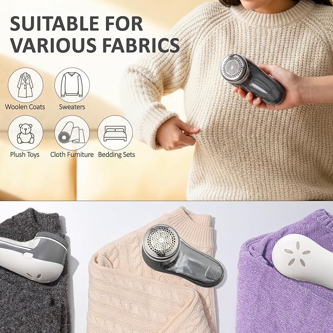 Ferrochef 10 Pack Fabric Shaver and Lint Remover,Sweater Defuzzer with 20 Replaceable Blades,Fuzz Remover Furniture Sweater Shavers to Remove Pilling, Battery Operated, Gray