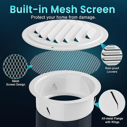 HG Power 4 Inch Soffit Vents, Metal Round Vent Cover - Image 3