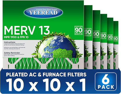 10X10x1 MERV 13 Air Filters, Actual Size: 9.70" x 9.70" x 0.75", Pleated Design by Unknown