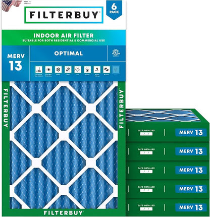 Filterbuy 12x24x2 Air Filter MERV 13 Optimal Smoke & Allergy Defense, by Filterbuy