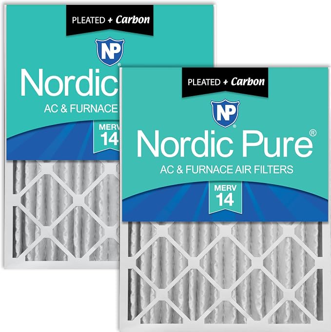 Nordic Pure 20x25x4 Pleated Air Filters MERV 14 Plus Carbon 2 Pack by NordicPure