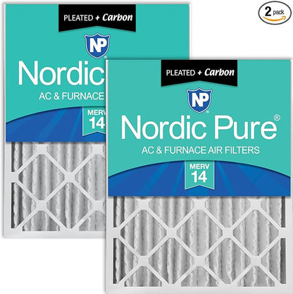 Nordic Pure 16x20x4 Pleated Air Filters MERV 14 Plus Carbon 2 Pack by NordicPure