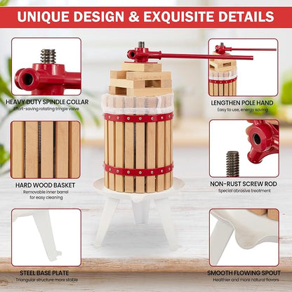 CAELUM Fruit Wine Press, 1.6 Gallon Wood Fruit and Cider Press Squeezer - Image 3