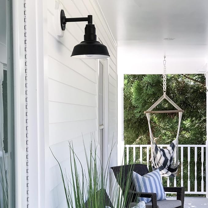 Steel Lighting Co. Hawthorne Barn Light | Outdoor Wall Mounted | 8 inch Dome | 23 inch Gooseneck| Small Farmhouse Light Made in America | Galvanized Exterior/Galvanized Interior