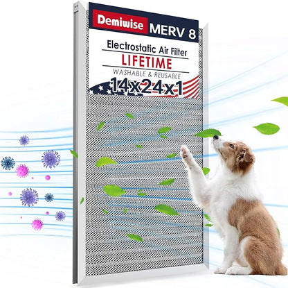 14x24x1 Lifetime Electrostatic Air Filter, MERV 8 Washable Aluminum AC/HVAC by Demiwise