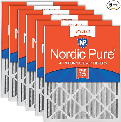 Nordic Pure 16x25x4 Pleated MERV 15 Air Filters 6 Pack by NordicPure