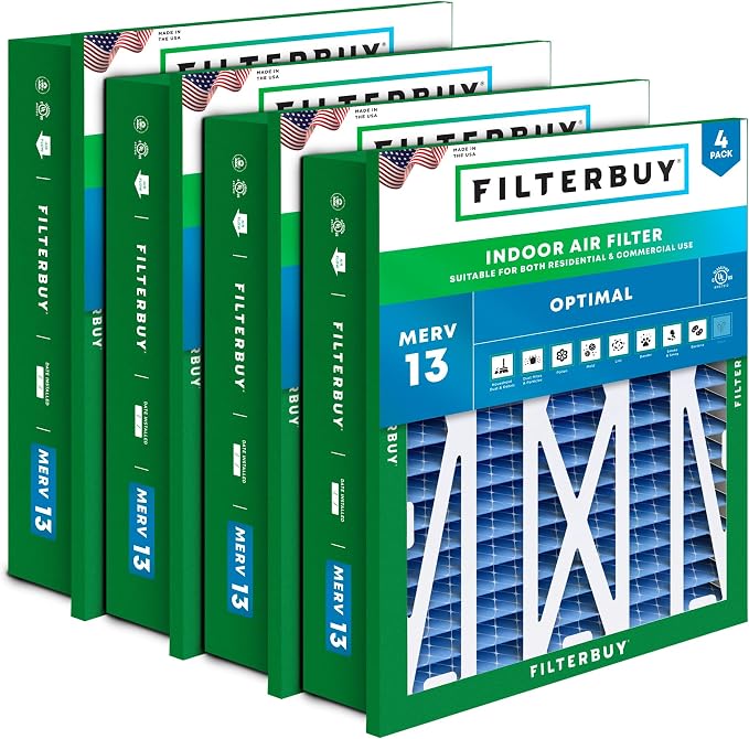 Filterbuy 24x24x5 Air Filter MERV 13 Optimal Smoke & Allergy Defense, by Filterbuy