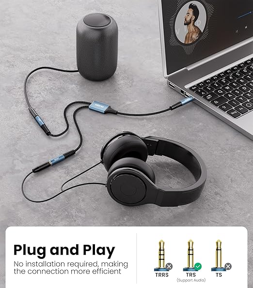 Tisino Headphone Splitter 3.5mm, Aux Splitter 2 Female to 1 Male, 3.5mm TRS Audio Adapter Cable Compatible with PS4/5, Xbox, Nintendo Switch, PC Gaming Headsets, Phone, Tablet, Laptop(0.3m/1FT)