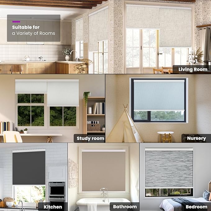 Astomi Motorized Roller Shades for Windows, Blackout Smart Blinds for Indoor, Effortless Remote & Voice Control, Compatible with Alexa, Google Home, Custom Size，Vinyl-Charcoal Gray