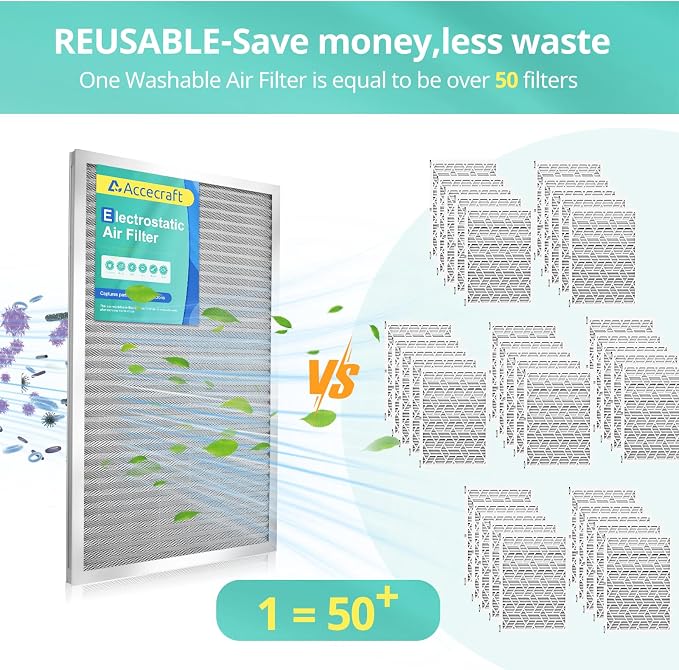 20x20x1 Electrostatic Air Filter, Washable & Reusable Aluminum AC/HVAC Furnace - Image 4