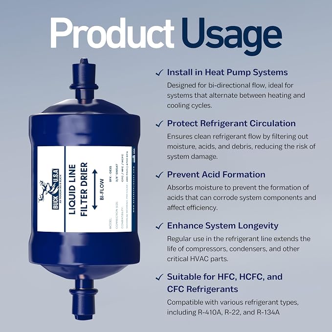 Buck Bi-Flow Refrigerant Liquid Line Filter Drier 3/8" ODF Sweat BFK-083S - Image 4