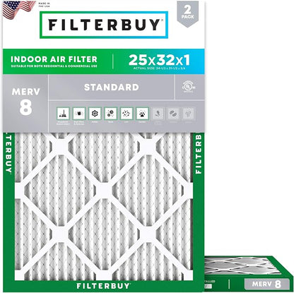 Filterbuy 25x32x1 Air Filter MERV 8 Essential Dust & Allergy Defense, by Filterbuy