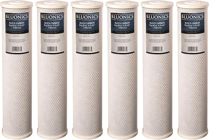 Bluonics 4.5 x 20" Carbon Block Water Filters 6 pcs 4.5" x 20" Cartridges by BLUONICS