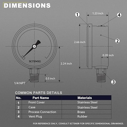 2-1/2" Dial Size, 0-3000 Psi Pressure Gauge, Glycerin Liquid Filled, 1/4" NPT - Image 5