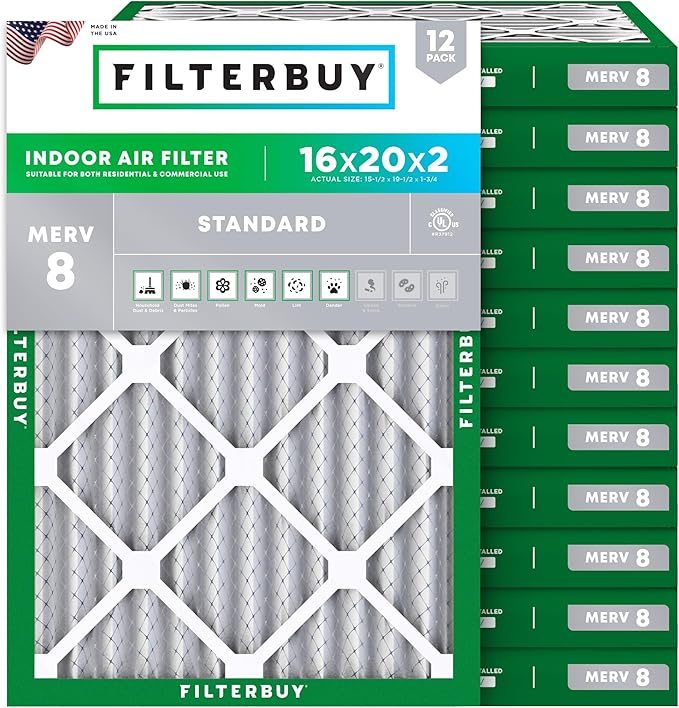 Filterbuy 16x20x2 Air Filter MERV 8 Essential Dust & Allergy Defense, by Filterbuy
