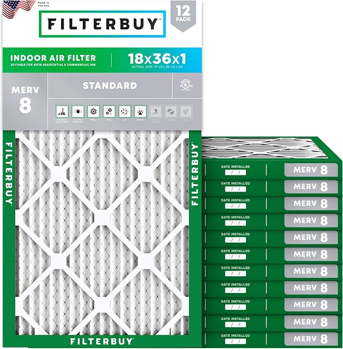 Filterbuy 18x36x1 Air Filter MERV 8 Essential Dust & Allergy Defense, by Filterbuy