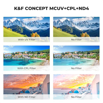 K&F Concept 55mm UV/CPL/ND Lens Filter Kit-18 Multi-Layer Coatings, UV Filter + - Image 4