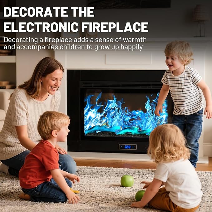 Electric Fireplace Wall Fireplace Recessed 3 Log Flame Colors Electric Fireplace Synthetic Resin Decoration Transparent Logs Flame for 68 inch Indoor Electric Fireplaces 7Pieces