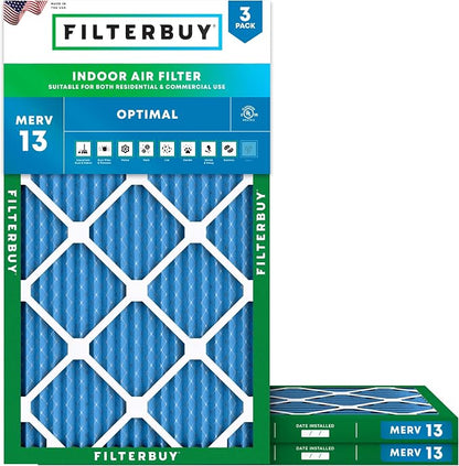 Filterbuy 13x21.5x1 Air Filter MERV 13 Optimal Smoke & Allergy Defense by Filterbuy