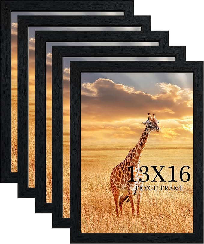 TKYGU 13 x16 Picture Frame Set of 5,Wooden Frame 13 x16 Wall Gallery Poster Photo frame Black with Durable Shatter Resistant Plexiglass for 13by 16 frame best gift