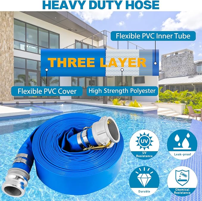 2" x 100 Ft Discharge Hose, Heavy Duty PVC Lay Flat Water Backwash Hose - Image 3