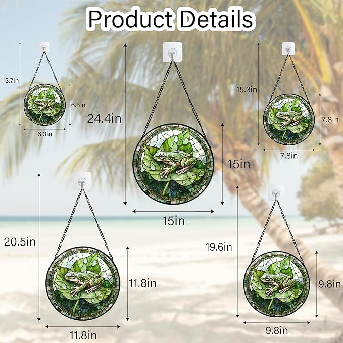 CRISGIF Stained Glass Window Hanging - Cute Frog Suncatcher for Doors Garden Patio Green Leaves Sun Catchers Decor Christmas Mother's Day Birthday Gifts for Women Men Mom Nana Boy Friend 9.8 in