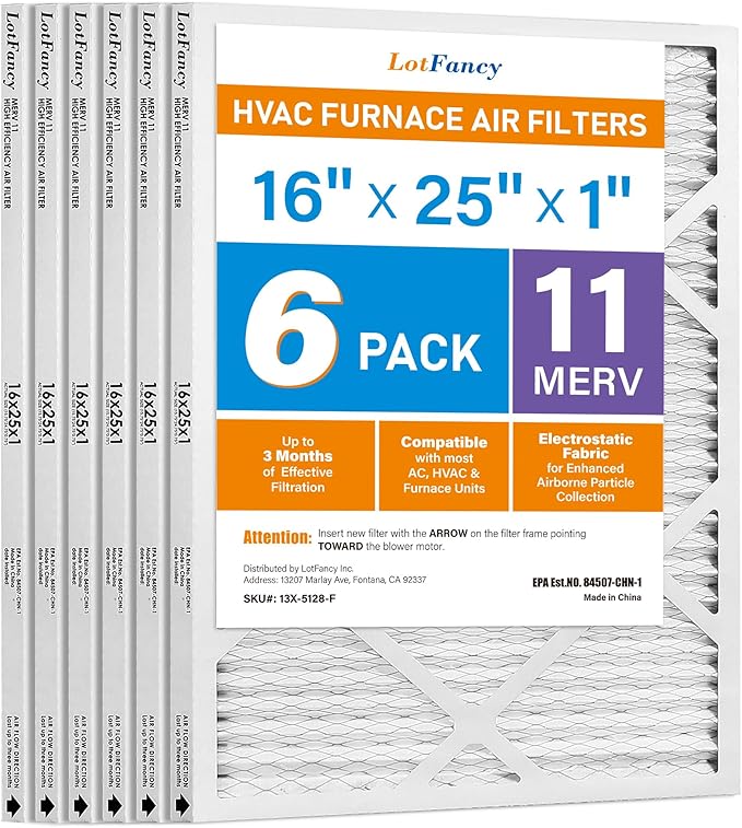 LotFancy 16x25x1 Air Filter MERV 11 6-Pack, Electrostatic Pleated AC Furnace by LotFancy
