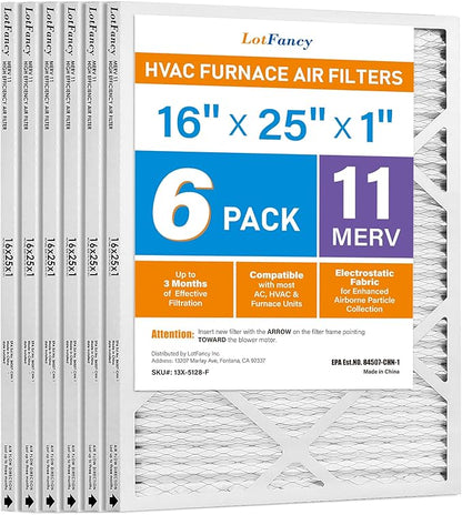 LotFancy 16x25x1 Air Filter MERV 11 6-Pack, Electrostatic Pleated AC Furnace by LotFancy