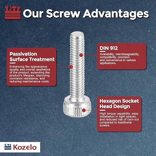 Kozelo 30pcs Socket Head Cap Screws - [M2.5-0.45 x 16mm] 304 Stainless Steel Allen Socket Drive for Electrical Motor 3D Printing Fan Engine Replacement Use, Silver