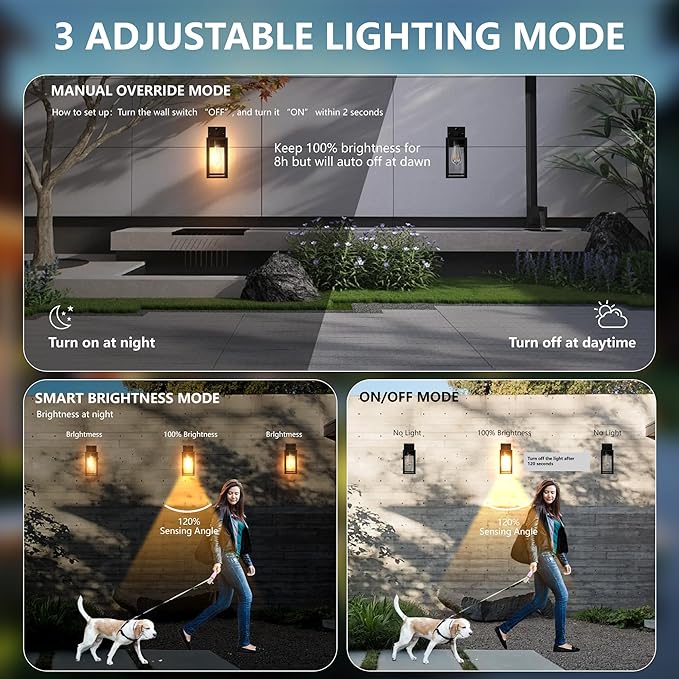 Kainozoic Motion Sensor Dawn to Dusk Outdoor Sensor Light Fixture Anti-Rust Exterior Wall Lighting Waterproof Outdoor Wall Lantern for Porch Patio Front Door Garage - 2 Pack