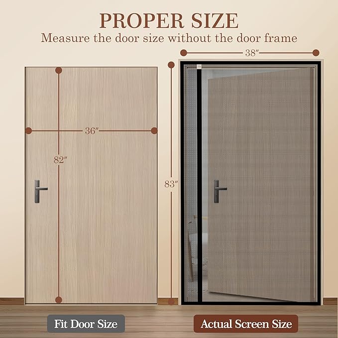 Yotache Reversible Left/Right Opening Magnetic Screen Door Fit Doors 36x82 Inch, Screen Size 38"x83" Anti-Tearing Screen Net with Strong Magnets for Front/Back Patio Door, Black