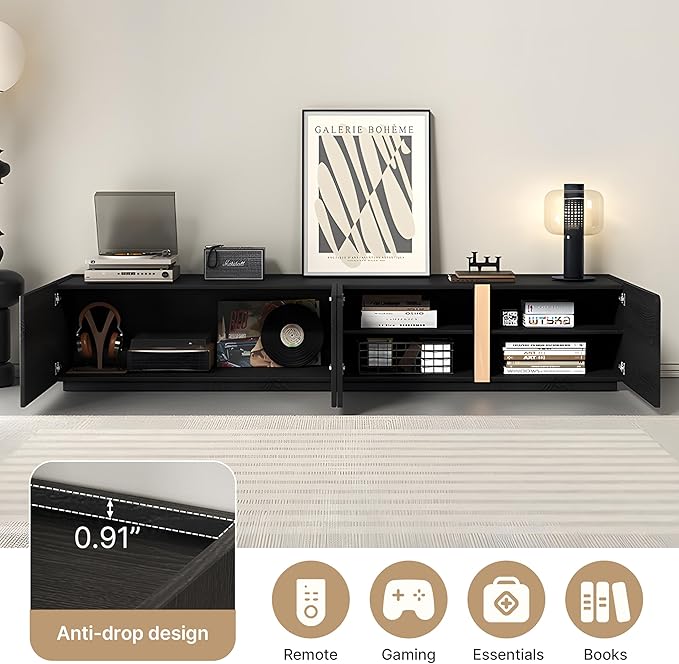 VAFON 78.7" Modern TV Stand Entertainment Center - Black Wood Media Console Cabinet with Storage, Contemporary Living Room Furniture for TVs Up to 85"