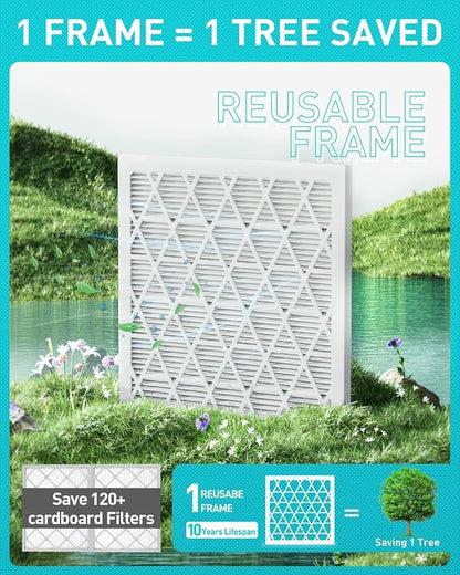 14x14x1 Refillable Air Filter Kit, MERV 8, 1 Reusable Frame ＆ 6 Refills - Image 4