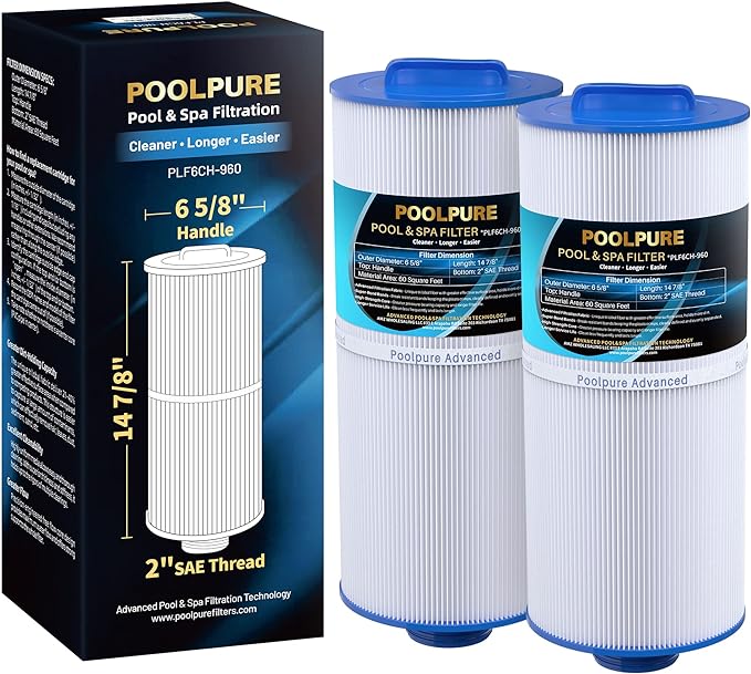 POOLPURE PLF6CH-960 Spa Filter Replaces PJW60TL-F2S, Jacuzzi Filters J-300 by POOLPURE