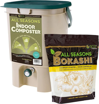 All Seasons Indoor Composter Starter Kit – 5 Gallon Tan Compost Bin by SCDProbiotics