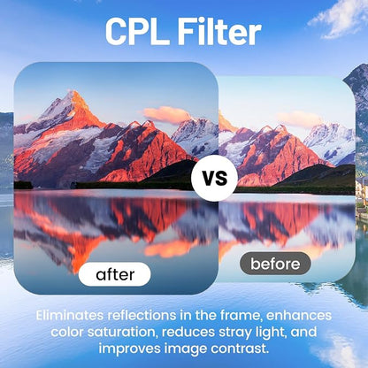 58mm Lens Filter Kit, 3 Pack Multi-Coated Optical Glass UV Block + Circular - Image 7