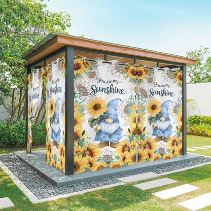 Summer Outdoor Curtains for Patio Sunflowers Gnome Eucalyptus Leaves Waterproof by Unknown