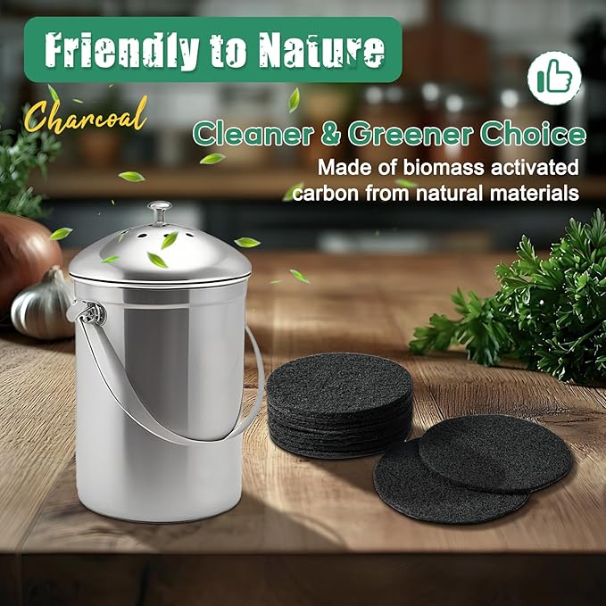 7.25 Inch Charcoal Filters for 10 Pack Kitchen Countertop Compost Bins - Image 5