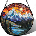 AMDERVEN Stained Glass Window Hanging - Colorful Mountain Lake Landscape Sun Catcher for Door Garden Home Decor Suncatcher Christmas Mother's Day Birthday Gifts for Women Men Mom Nana 15 in