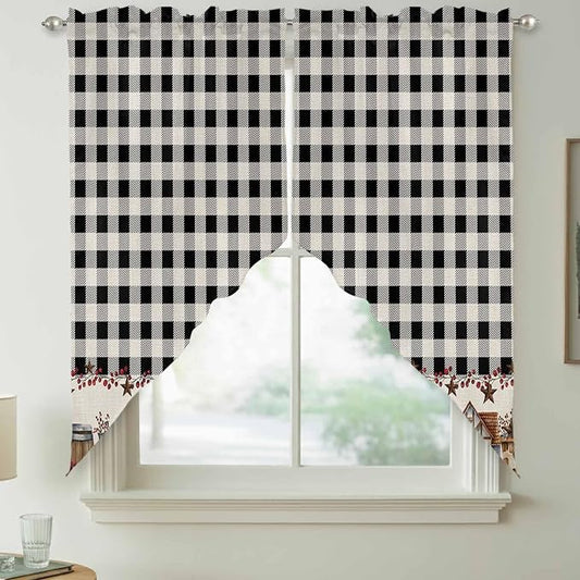 Swag Curtain Valances for Kitchen Windows, Farm Wooden House Black Buffalo by Unknown