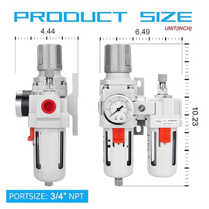 NANPU 3/4" NPT Compressed Air Filter Regulator Lubricator Combo Water/Oil Trap - Image 3